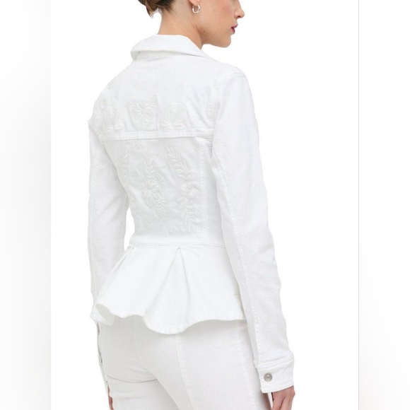 COPY - Women optic white "Guess" peplum denim jacket with floral applique on th… - Picture 6 of 6